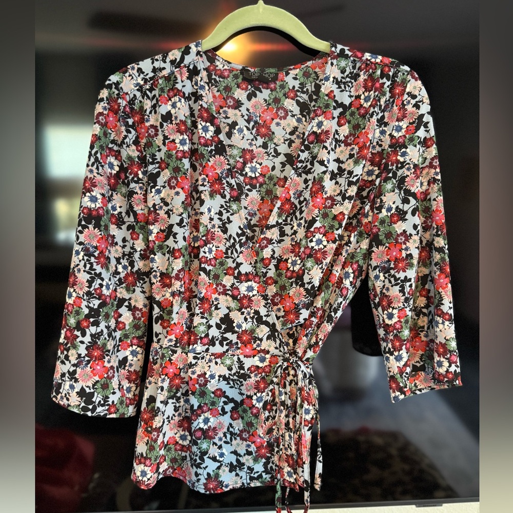 Topshop Multicolor Floral Wrap Top